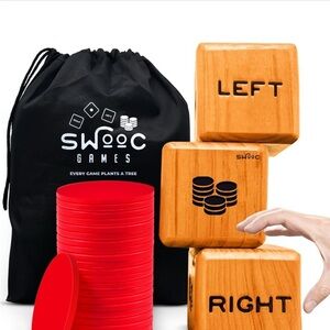 Left Right Center Outdoor Wood Game Set With Red Plastic Score Chips